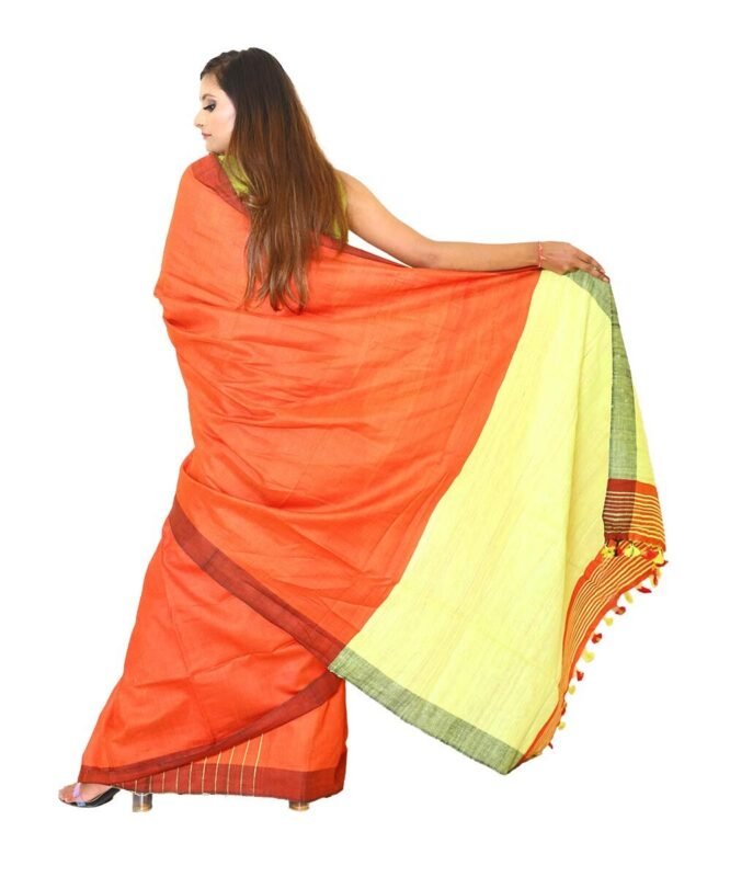 Cotton Silk Saree Orange with Ghicha Pallu