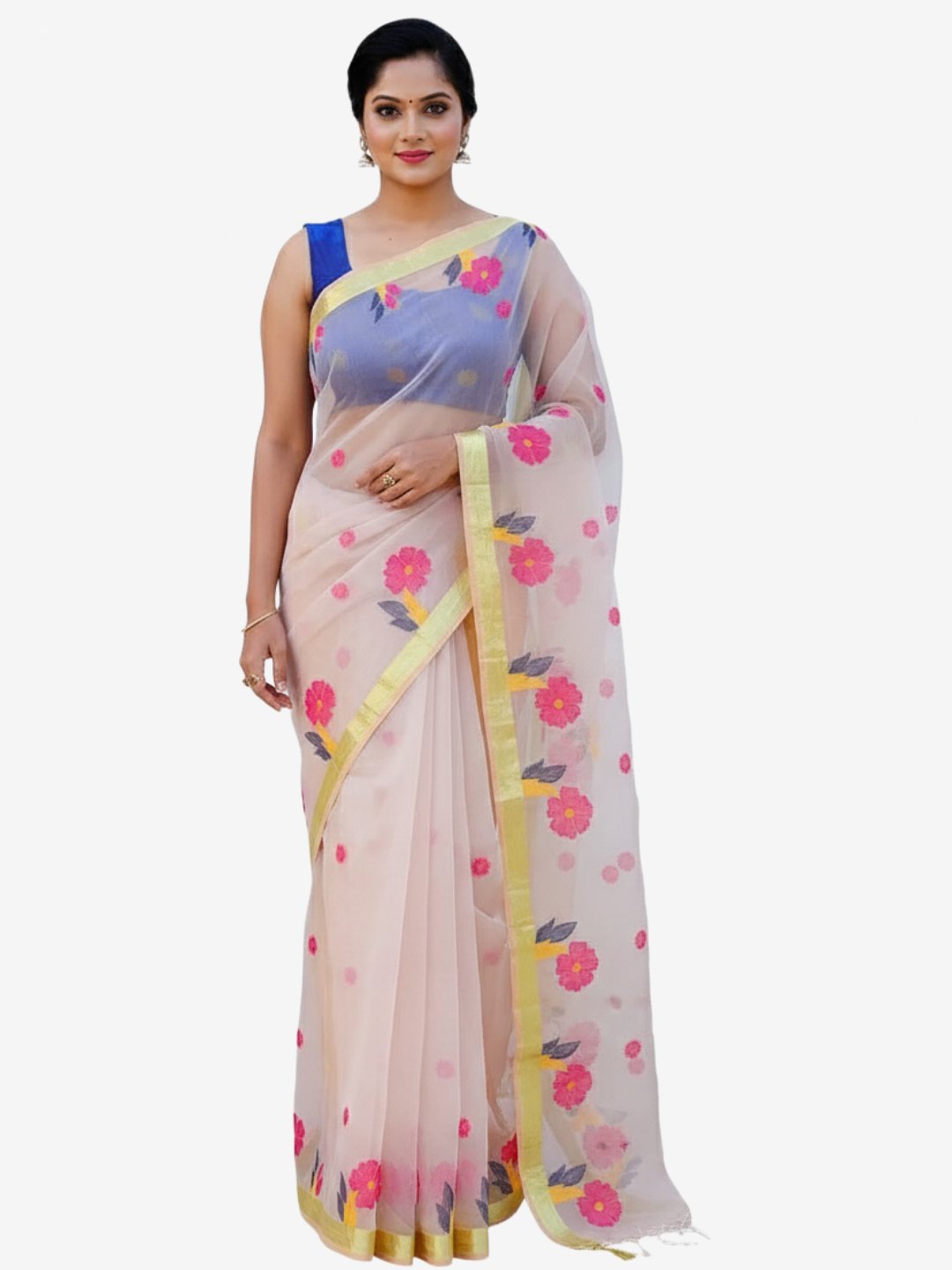 Pure Resham Muslin Saree Pink