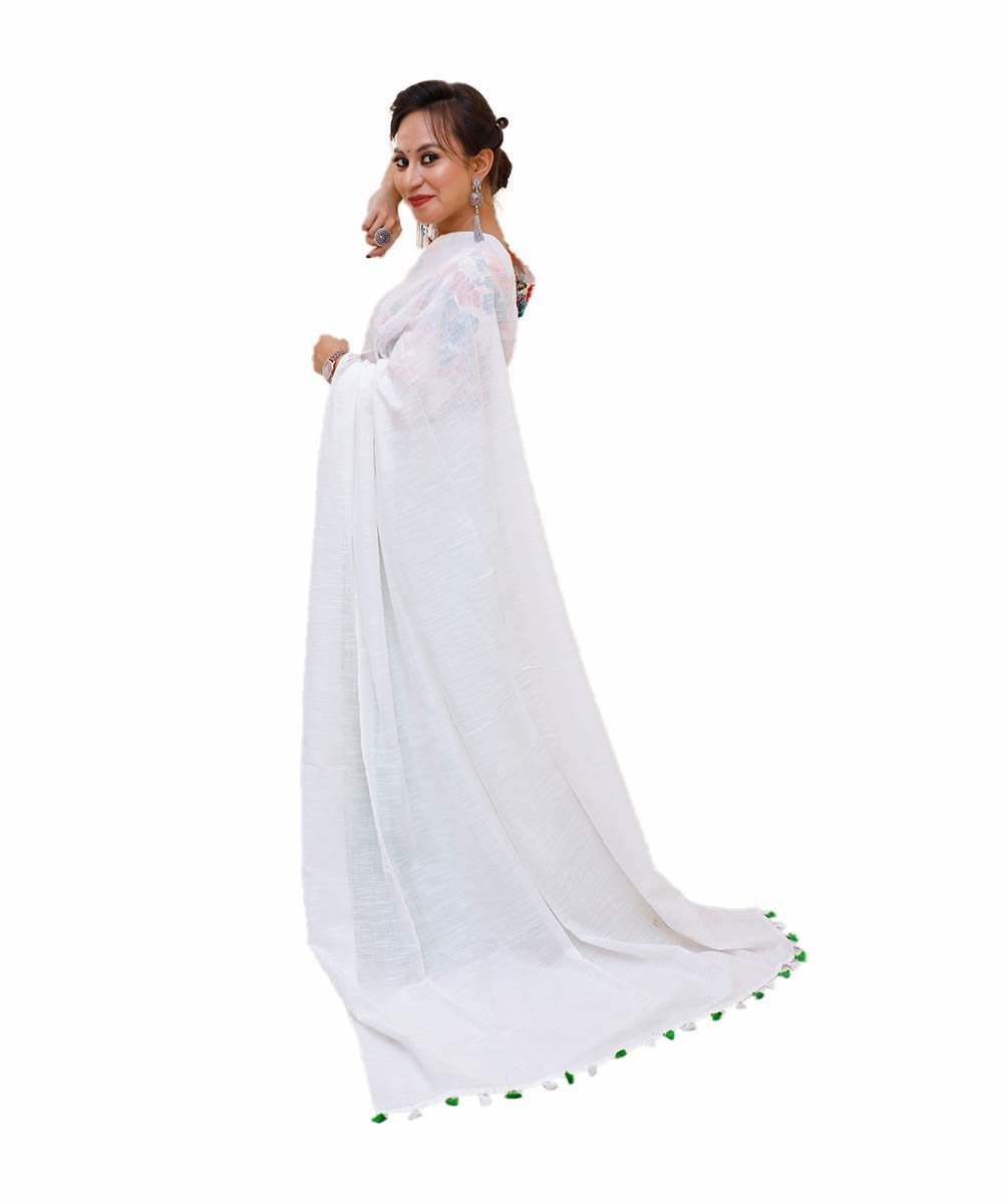 Handloom White Khadi Cotton Saree