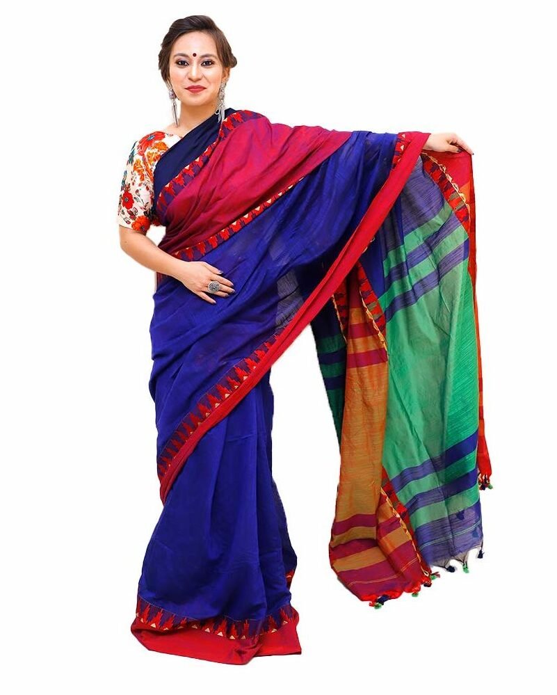 Handloom Soft Khadi Cotton Saree with Temple Design