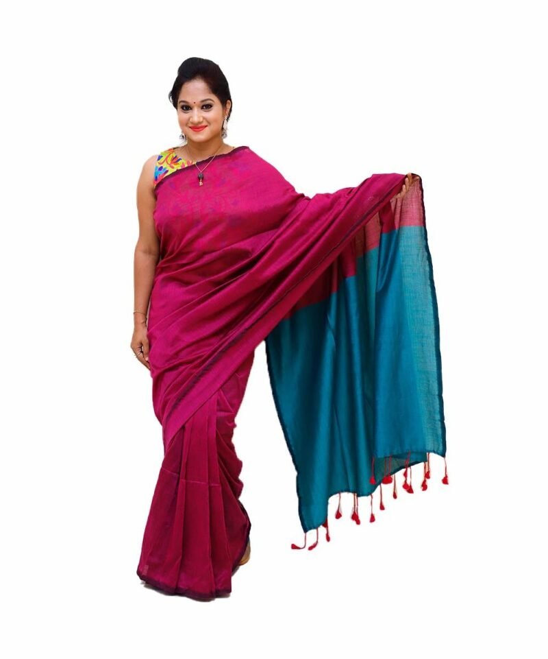 Handloom Dark Pink Khadi Cotton Saree