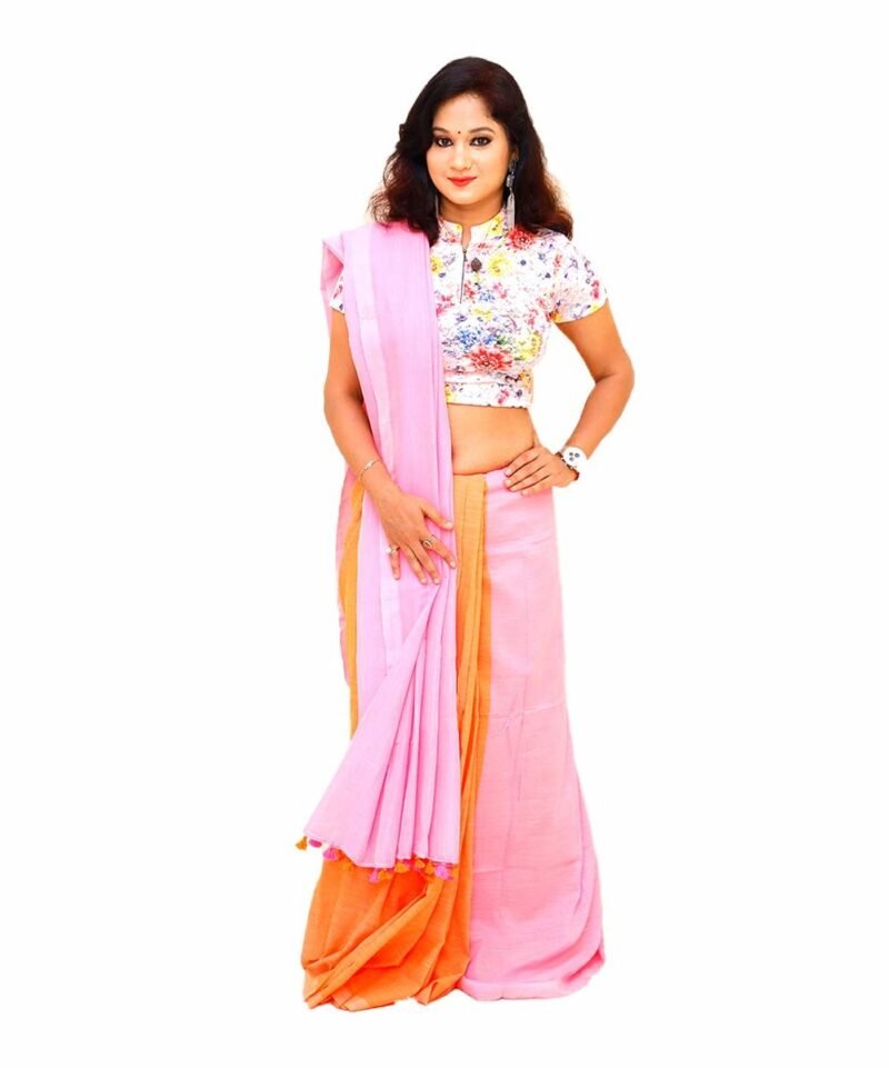 Orange and Pink Handloom Saree