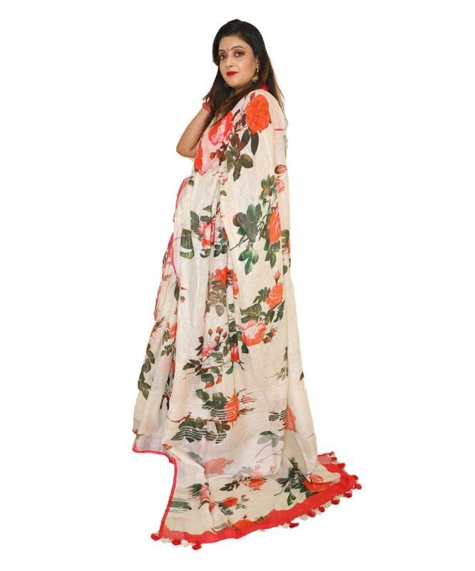 Digital Floral Printed Handloom Linen Saree