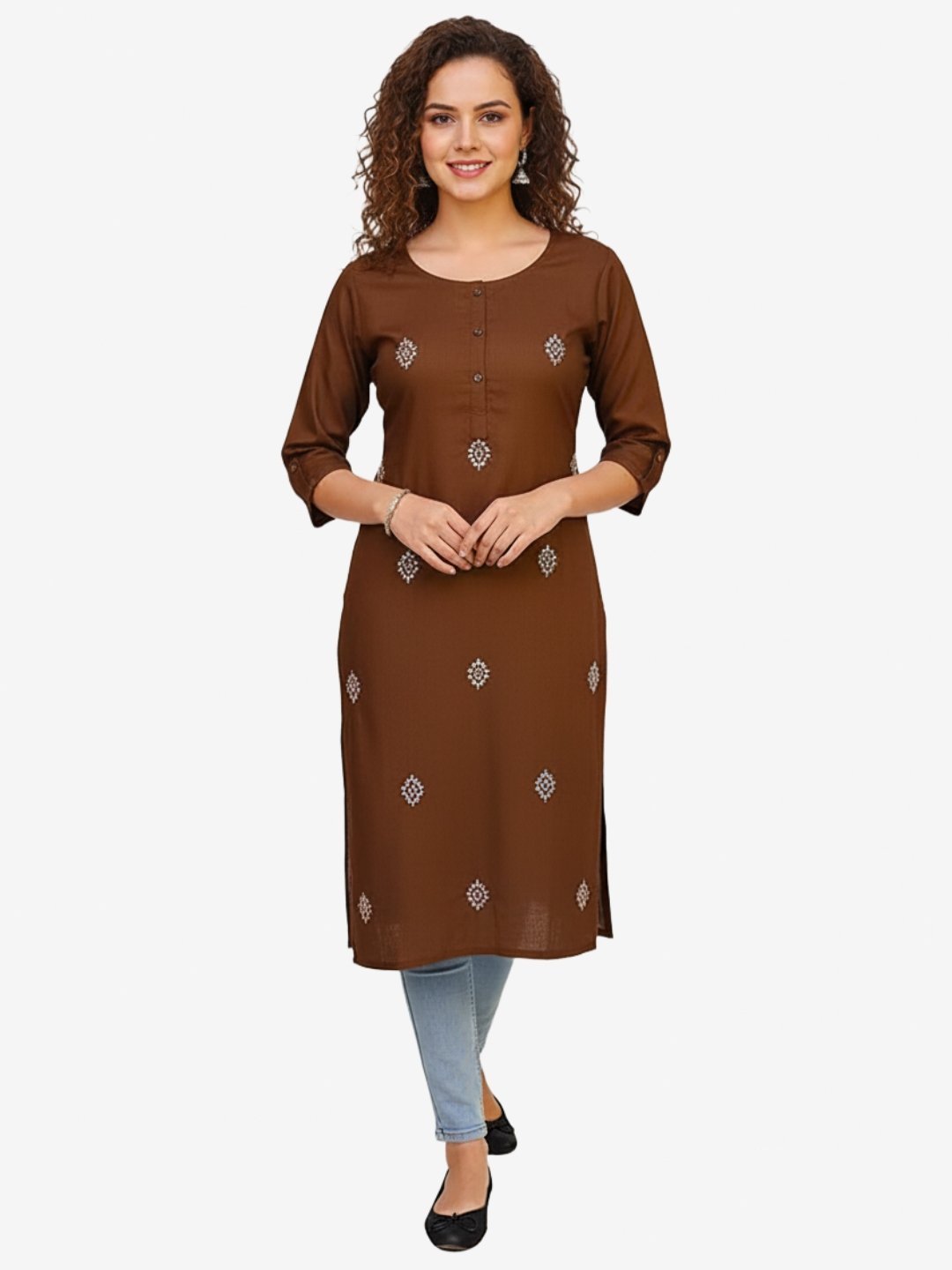 Bourbon Embroidered Linen Kurti