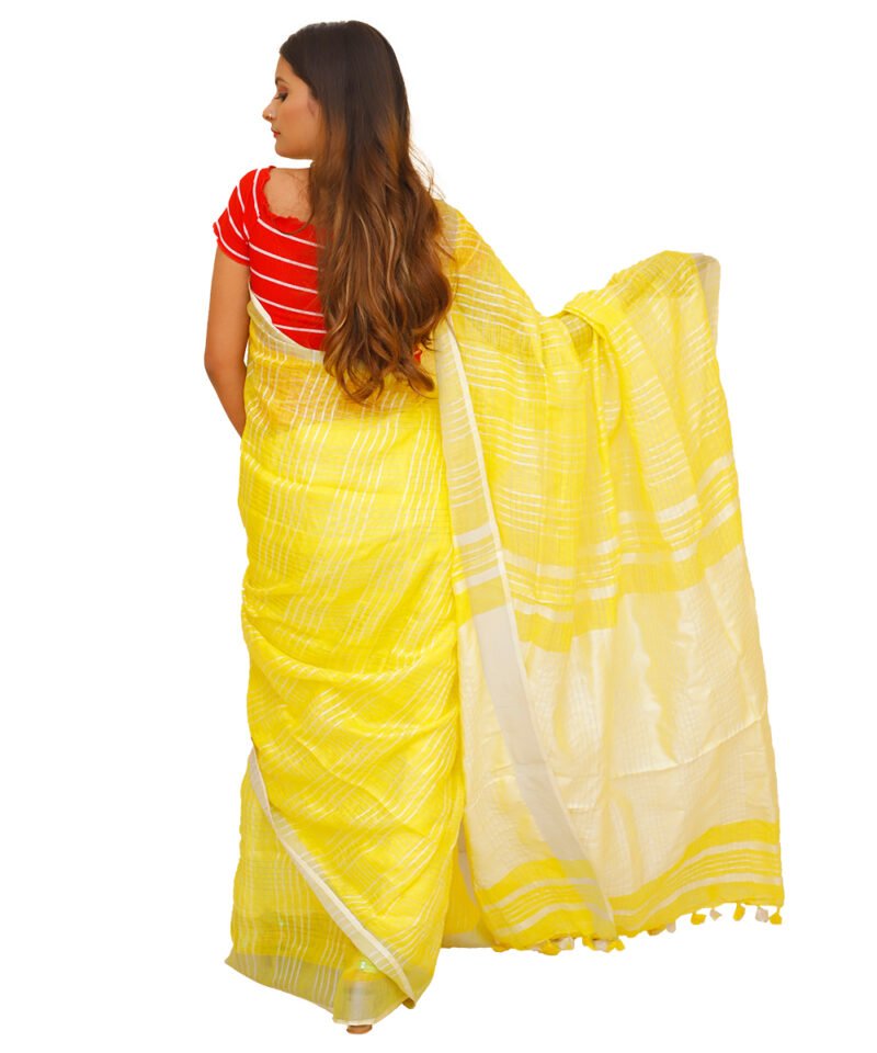 Pure Linen Handloom Yellow Saree