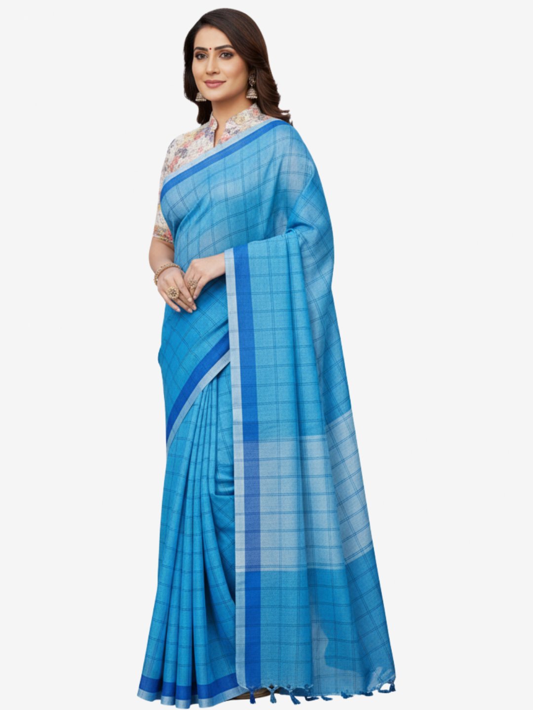 Pure Linen Handloom Blue Saree