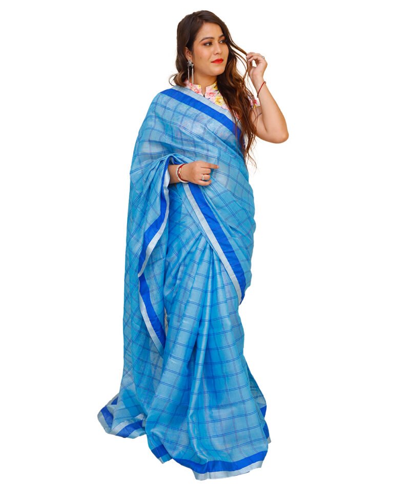Pure Linen Handloom Blue Saree