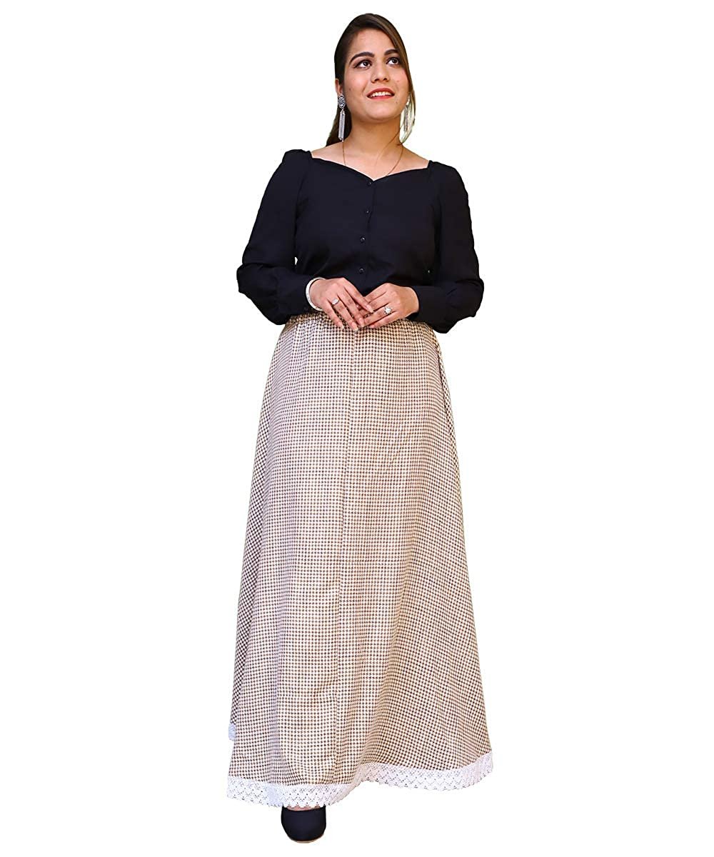 Women Cotton Slub Patterned Full Length Skirt