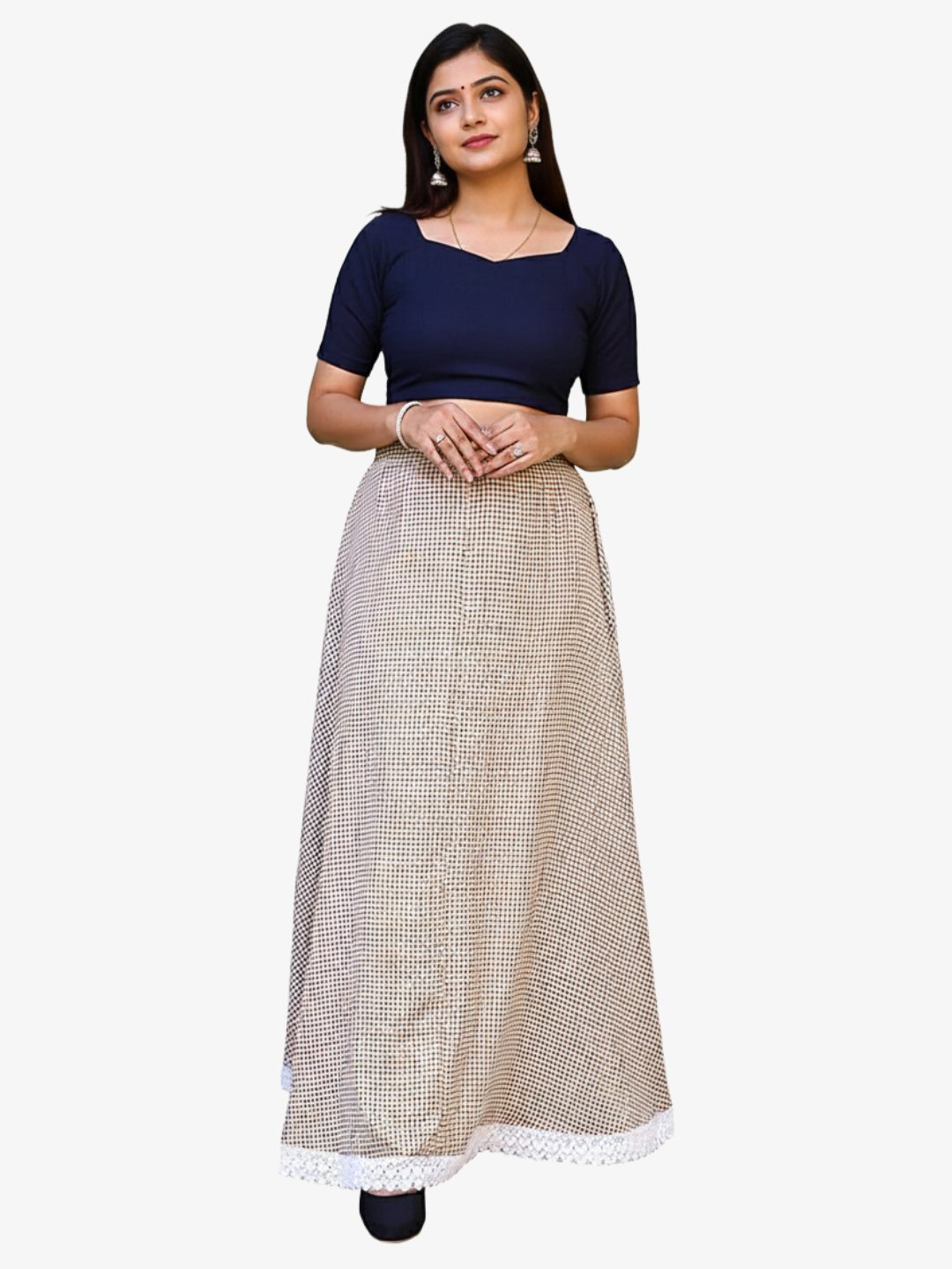 Women Cotton Slub Patterned Full Length Skirt