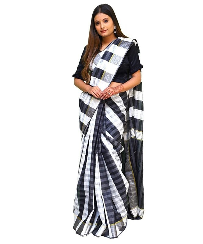 Cotton Silk Black Saree With Unstitched Blouse Piece