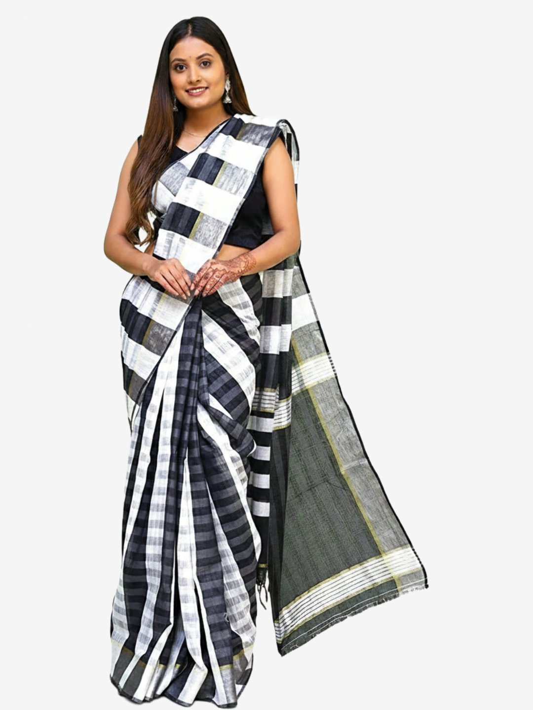 Cotton Silk Black Saree With Unstitched Blouse Piece