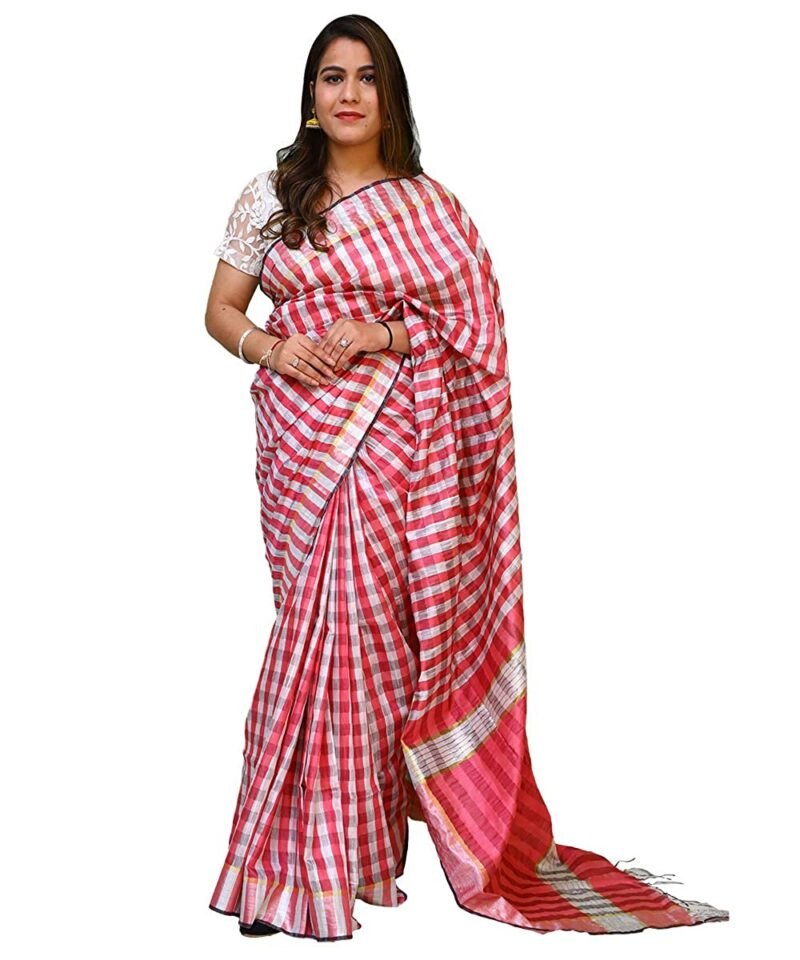 Cotton Silk Checkered Saree With Unstitched Blouse