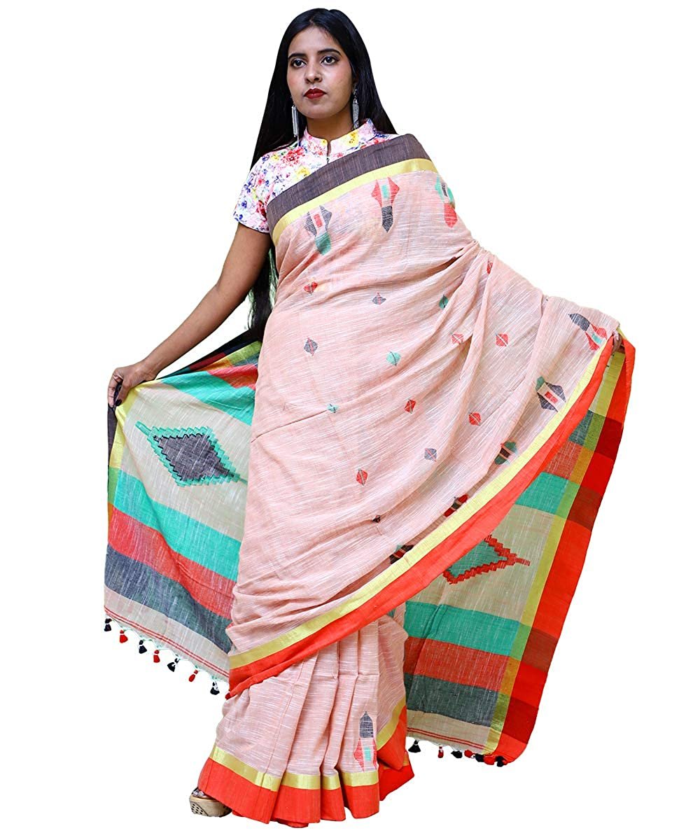 Women's Pure Cotton Soft Khadi Handwoven Pink Saree