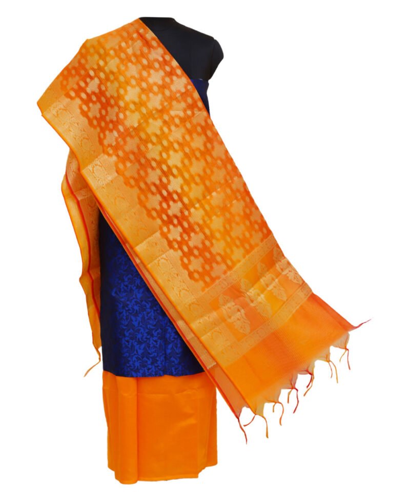 Women's Banarasi Silk Printed Blue Suit Piece with Dupatta
