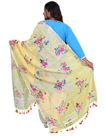 Women's Pure Linen Digital Printed Light Yellow Dupatta