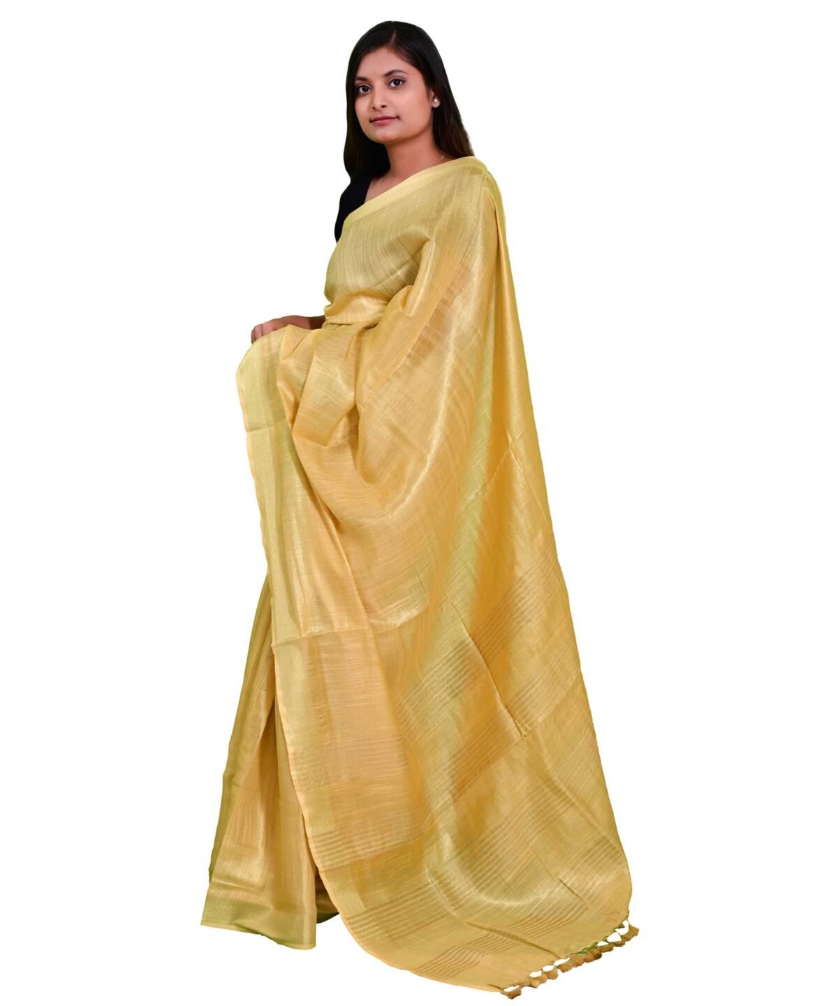 Tissue Linen Yellow Handloom Saree