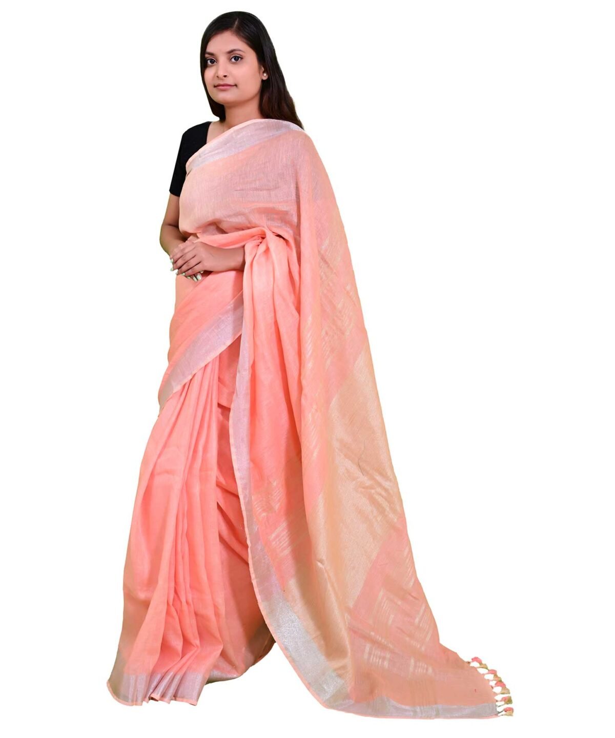 Cotton Linen Baby Pink Handloom Saree