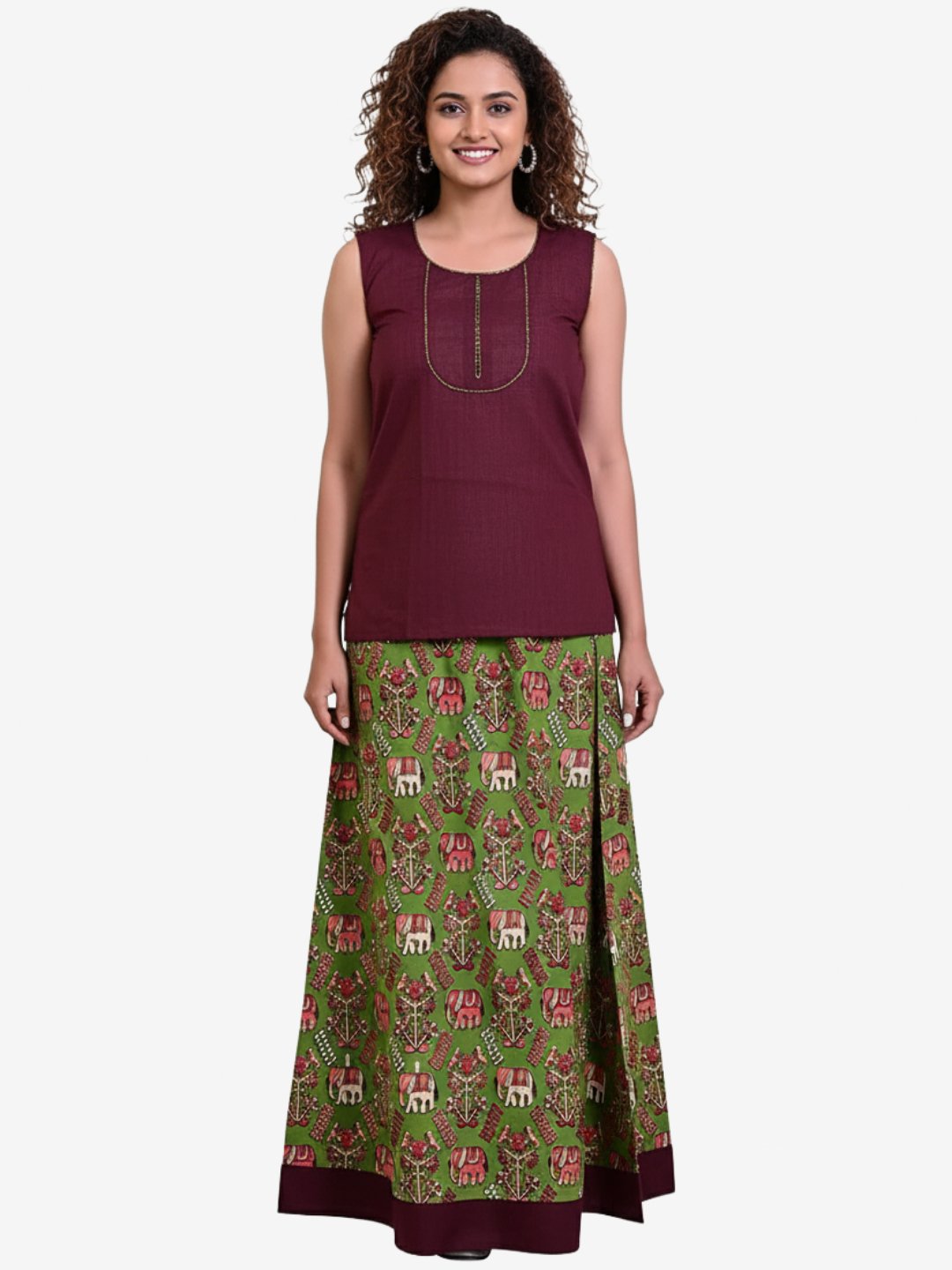 Kalamkari Block Print Cotton Skirt & Top