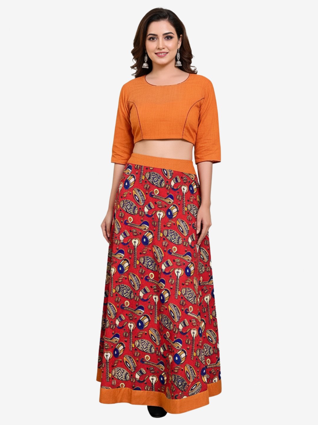 Kalamkari Block Print Cotton Skirt & Top
