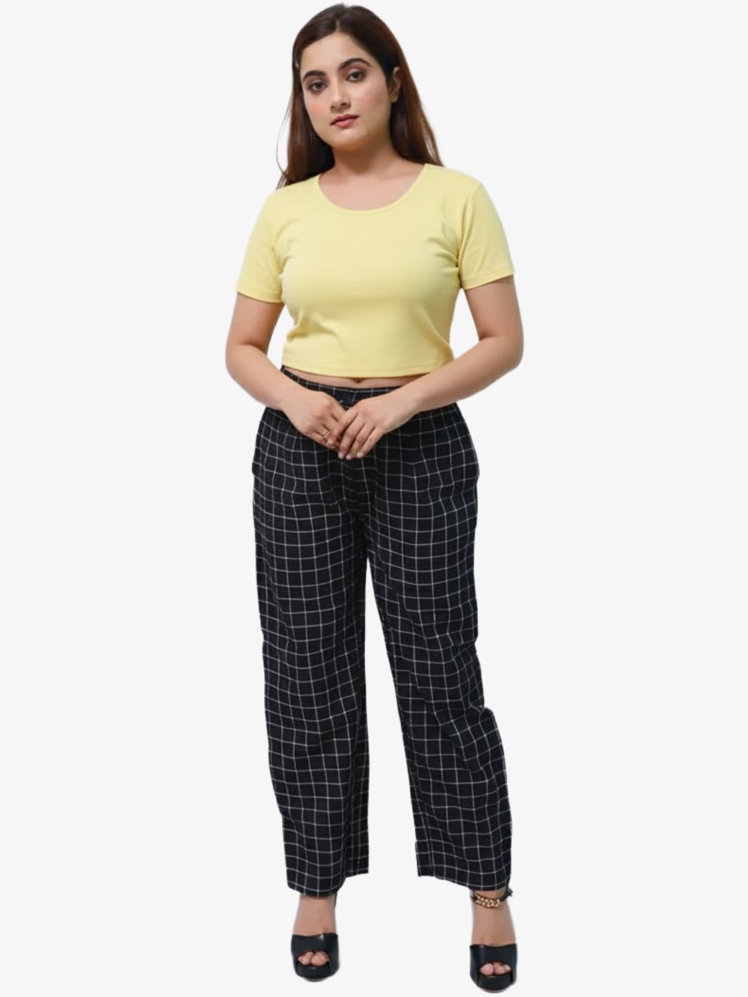 Women's Cotton Black Check Pant
