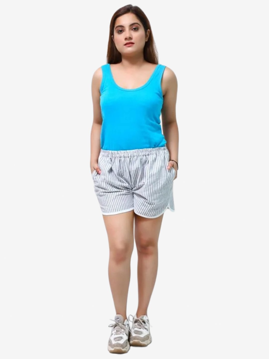 Women's Cotton Black Striped Shorts