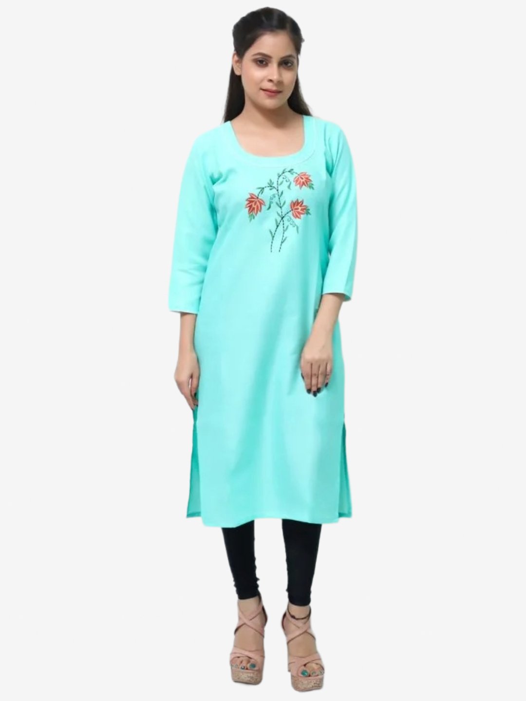 Women's Green Embroidered Kurti