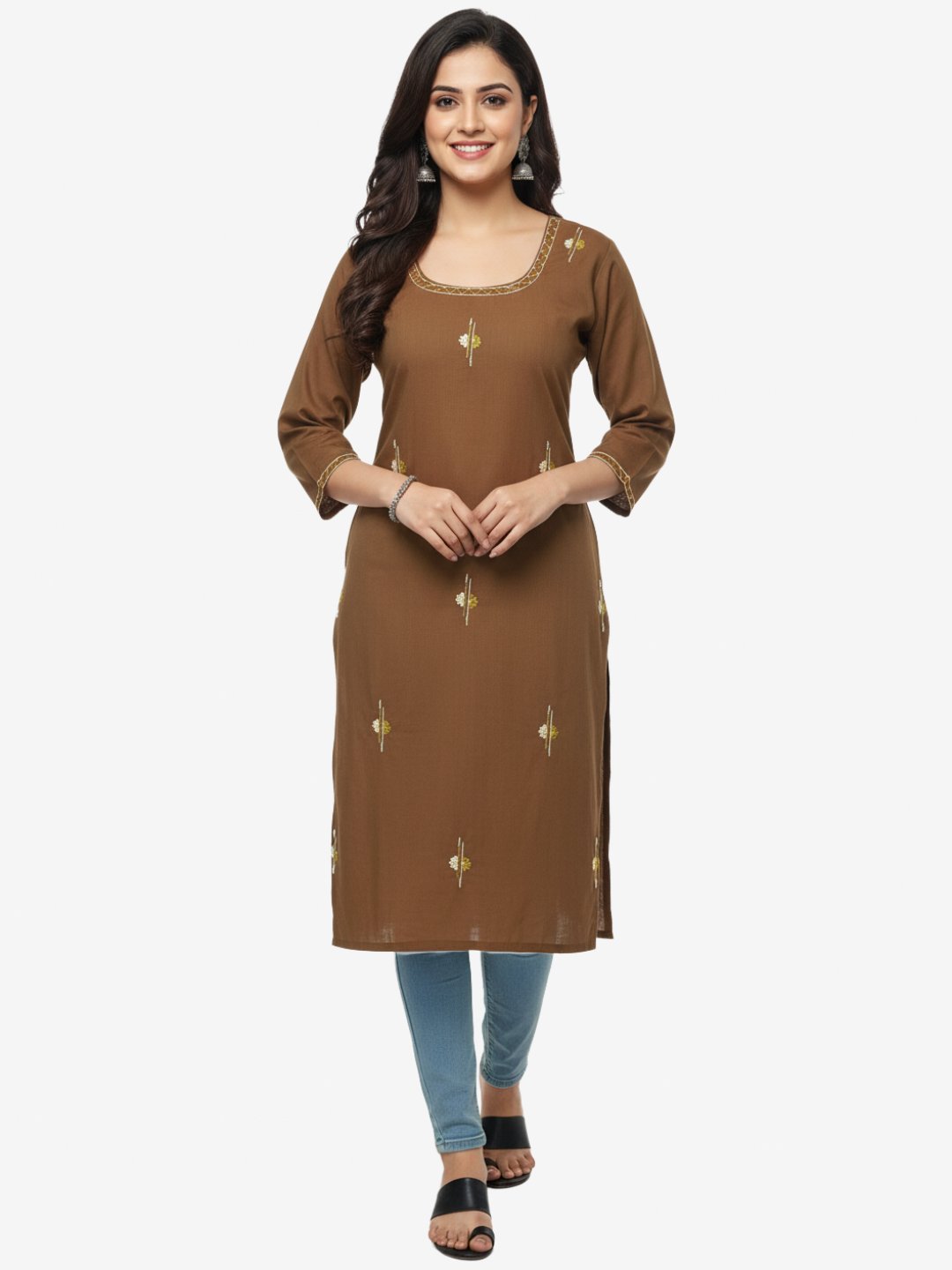 Women's  Hand Embroidered Brown Kurti