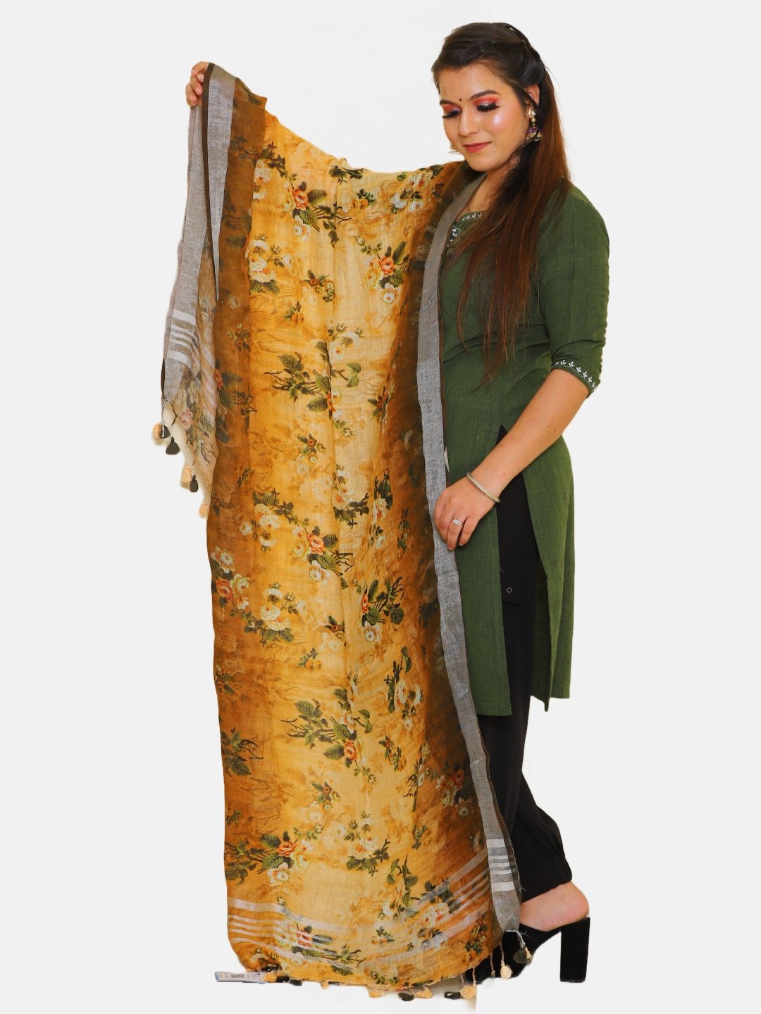 Women's Pure Linen Digital Printed Multicolor Dupatta
