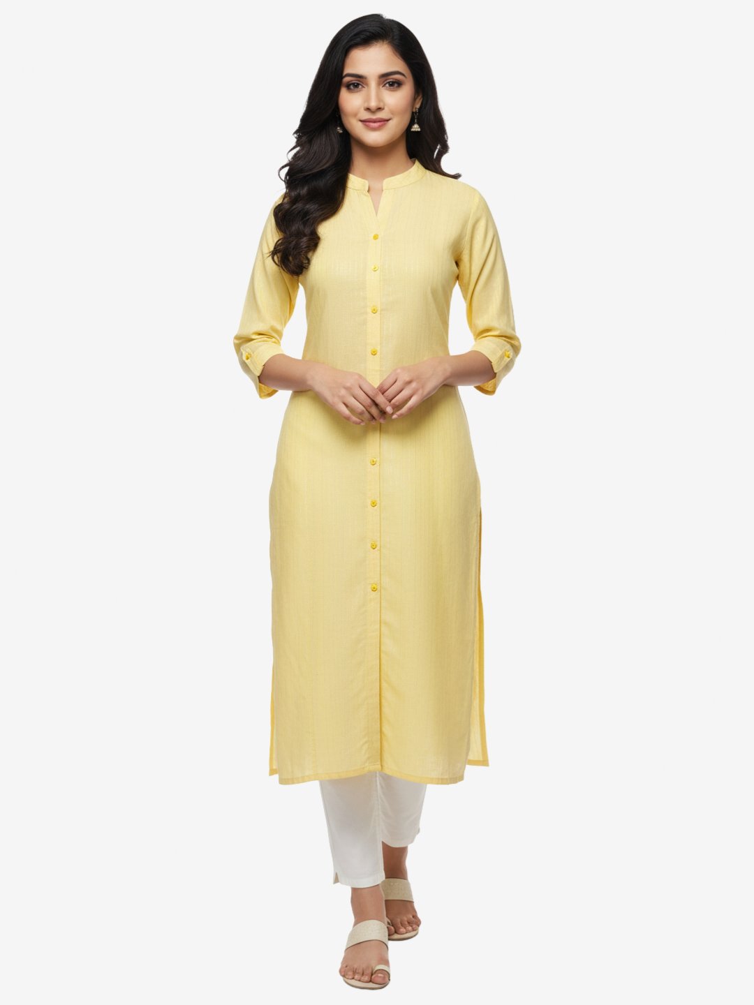 Women's Pure Cotton Striped Yellow Kurta