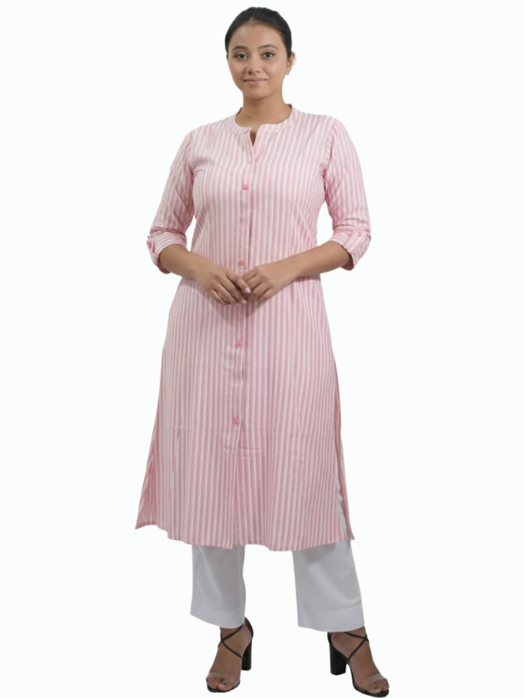 Pink & White Striped Cotton Kurta