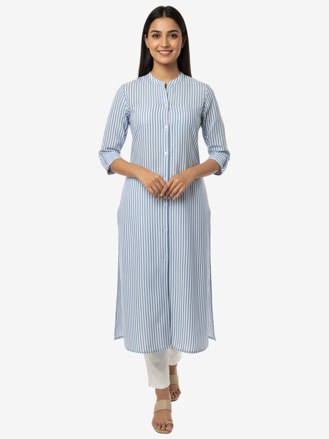 Blue & White Striped Cotton Kurta for Women