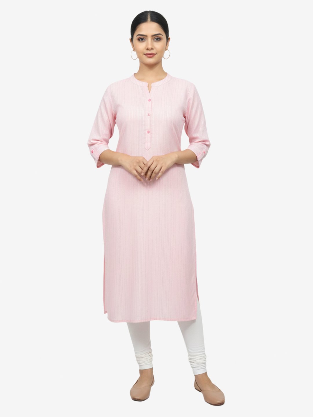 Women's Pure Cotton Striped Pink Kurta