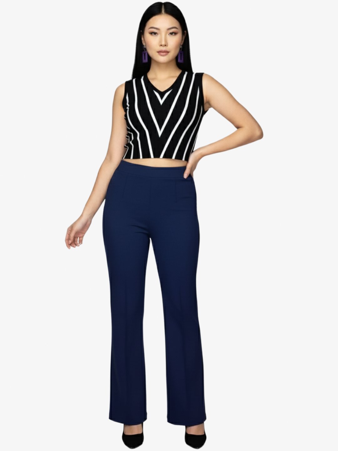 Women Slim Fit Navy Blue Lycra Trousers