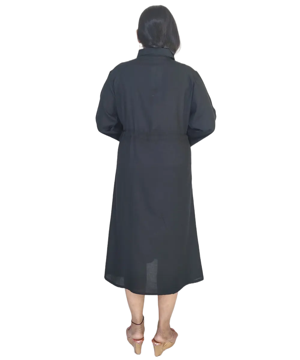 Women’s Collared Rayon Black Dress