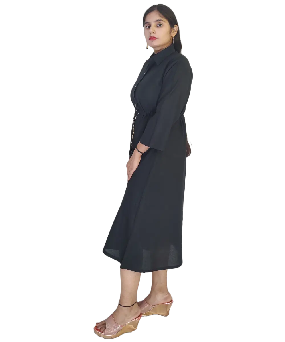Women’s Collared Rayon Black Dress