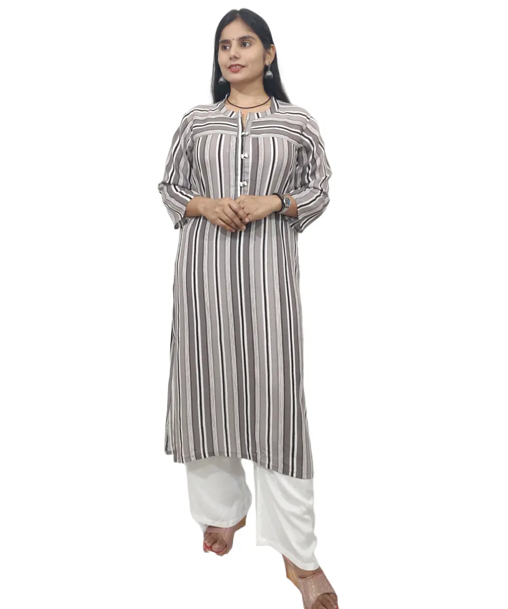 Women Rayon Straight Gray Kurta