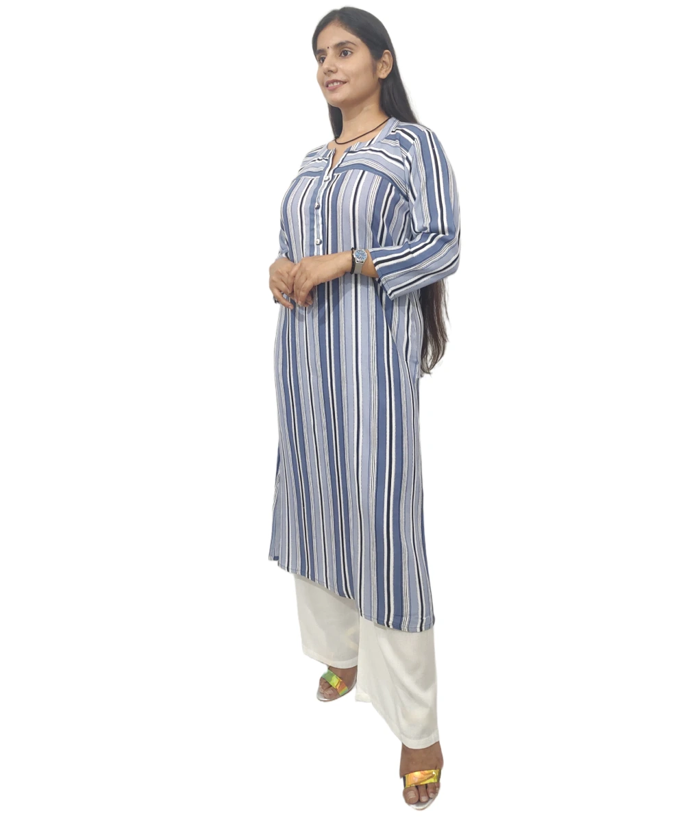 Women Rayon printed Straight Blue Kurta