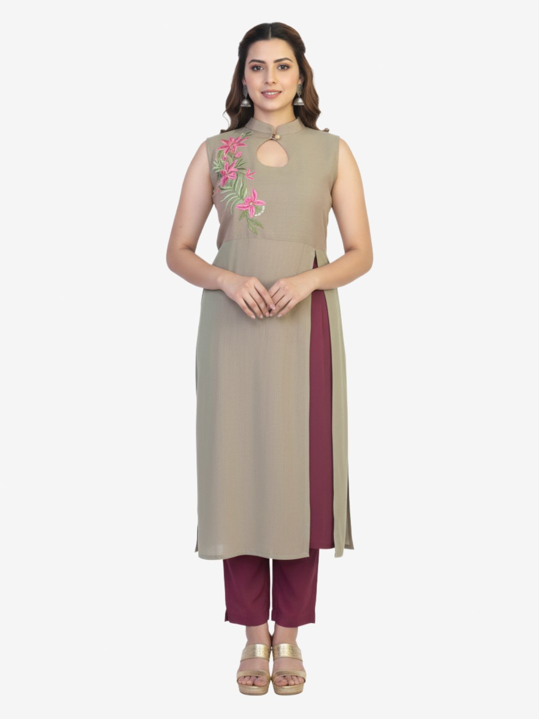 Women's  Embroidered Cotton Side Slit Kurti