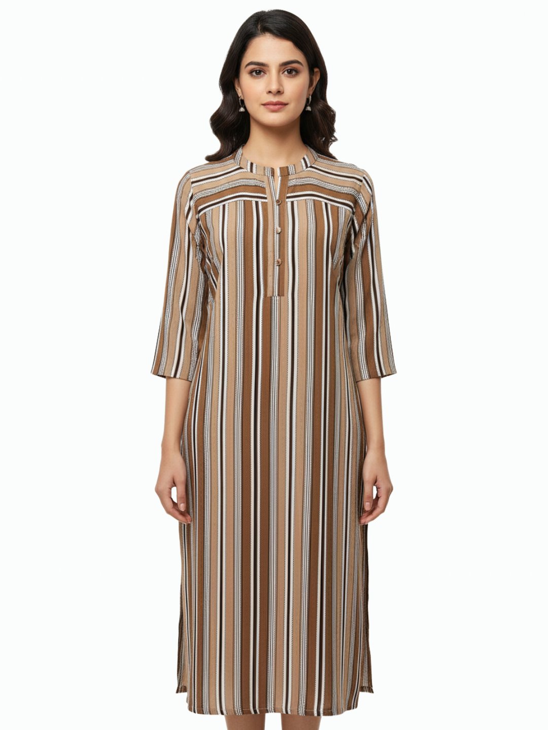 Women Rayon Straight Printed Brown Kurta