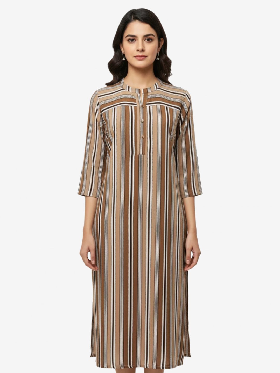 Women Rayon Straight Printed Brown Kurta