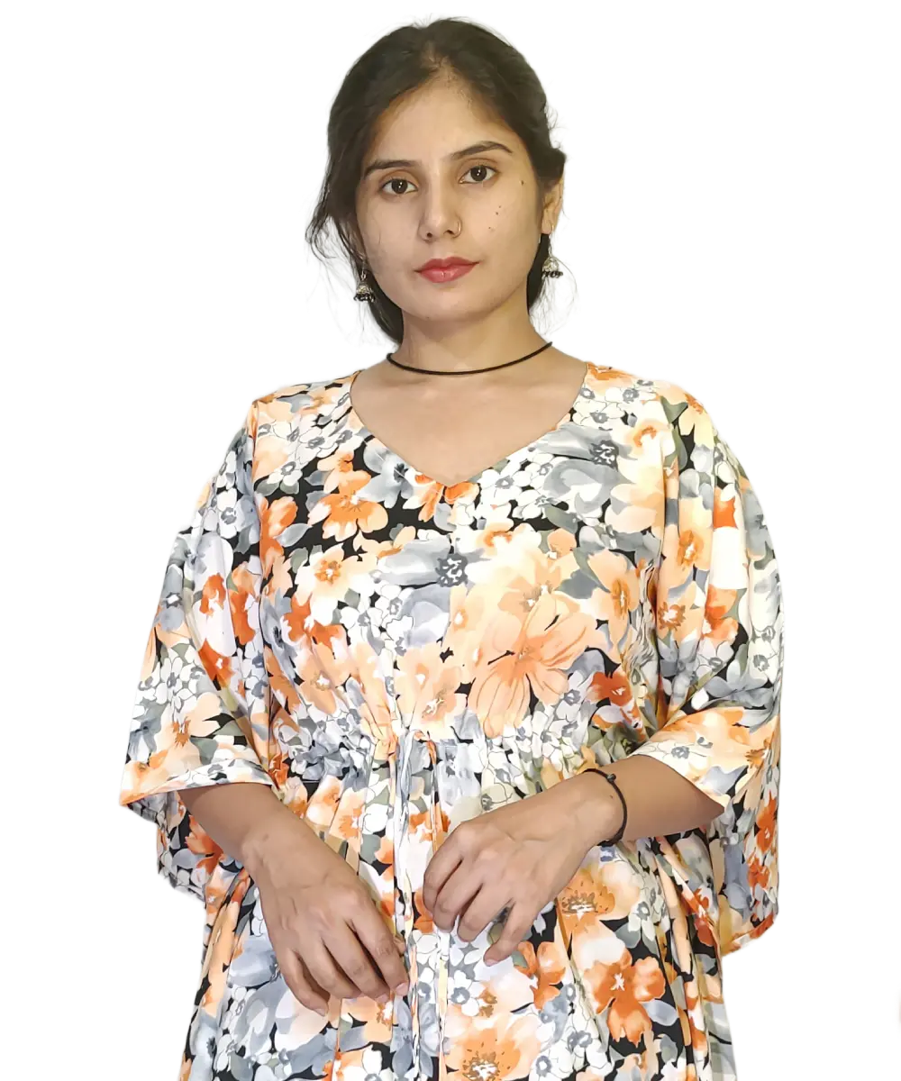 Women’s Orange Floral Print Kaftan