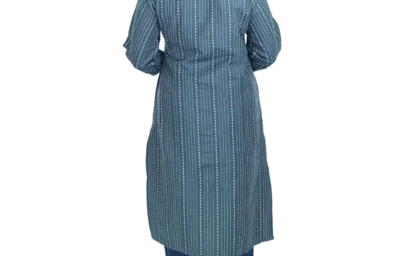 Women Cotton Blend Blue Straight Kurta With Puffed Sleeve