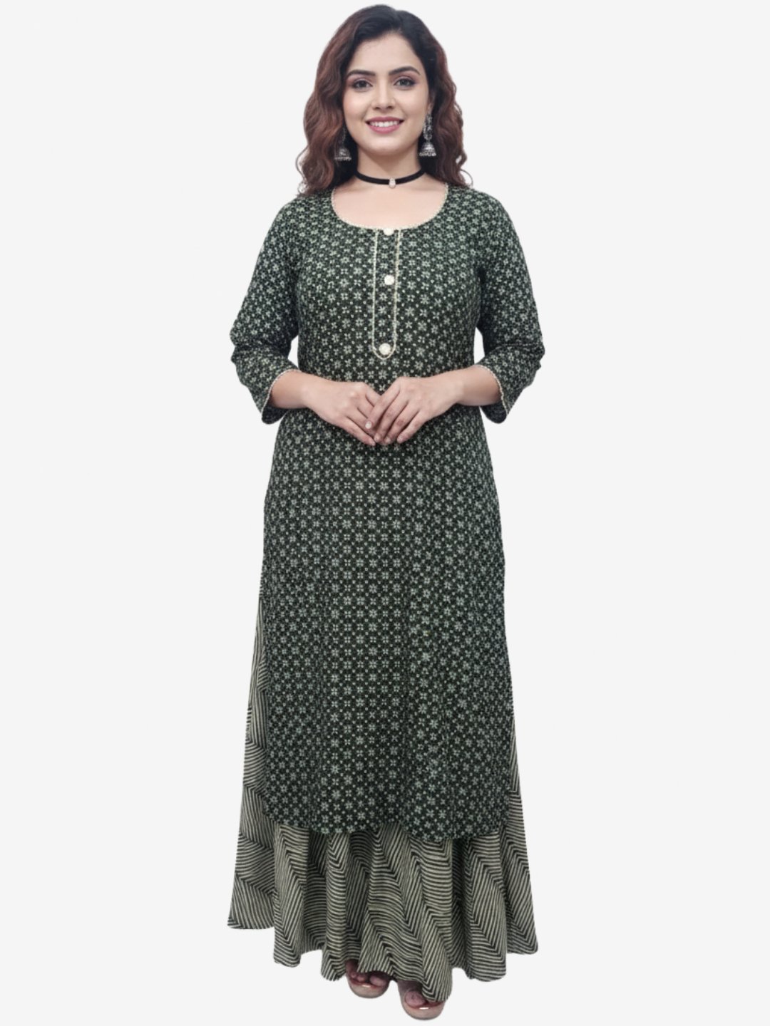 Women Green Kurta and Skirt Set Viscose Rayon