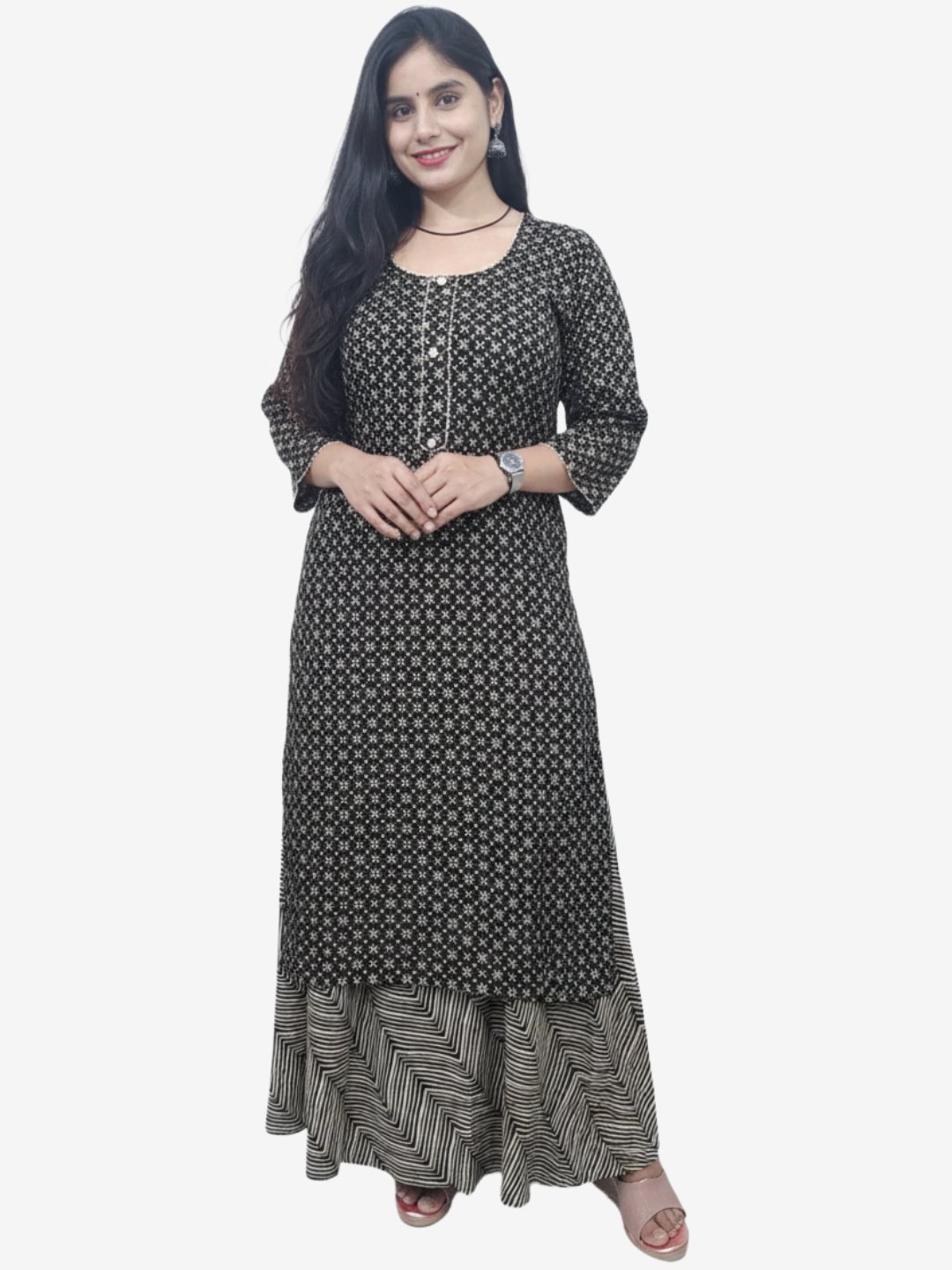 Women Black Kurta and Skirt Set Viscose Rayon