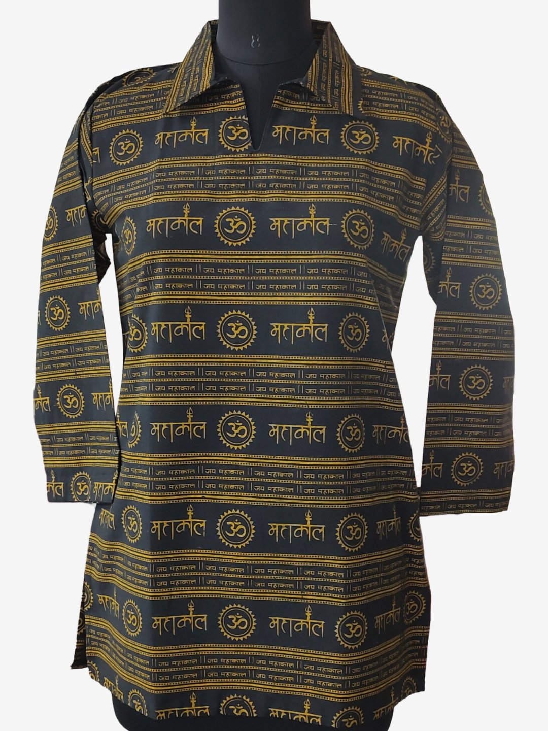 Mahakal Printed Cotton Kurta Black Yellow