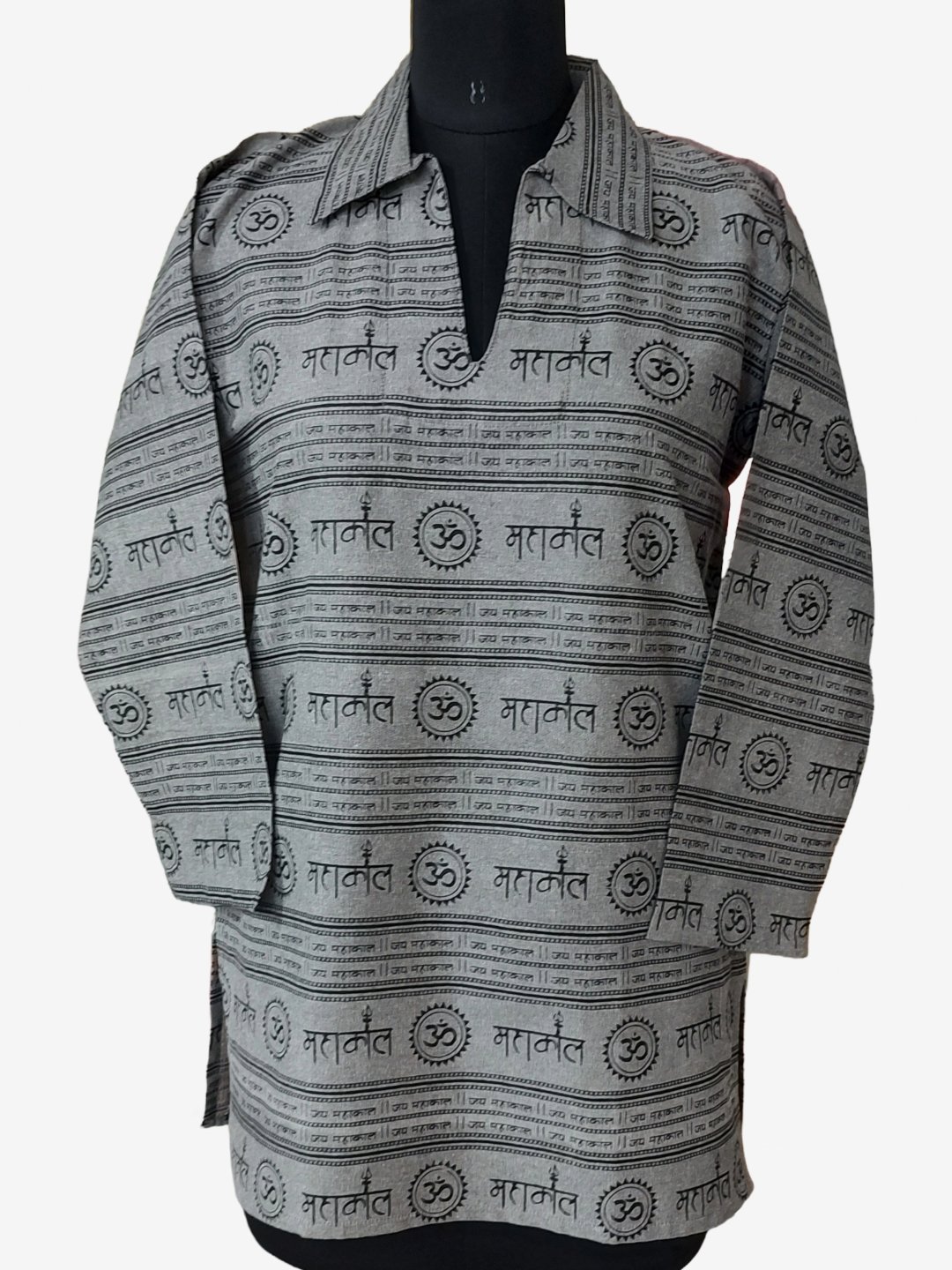 Om Printed Cotton Kurta Grey Colour