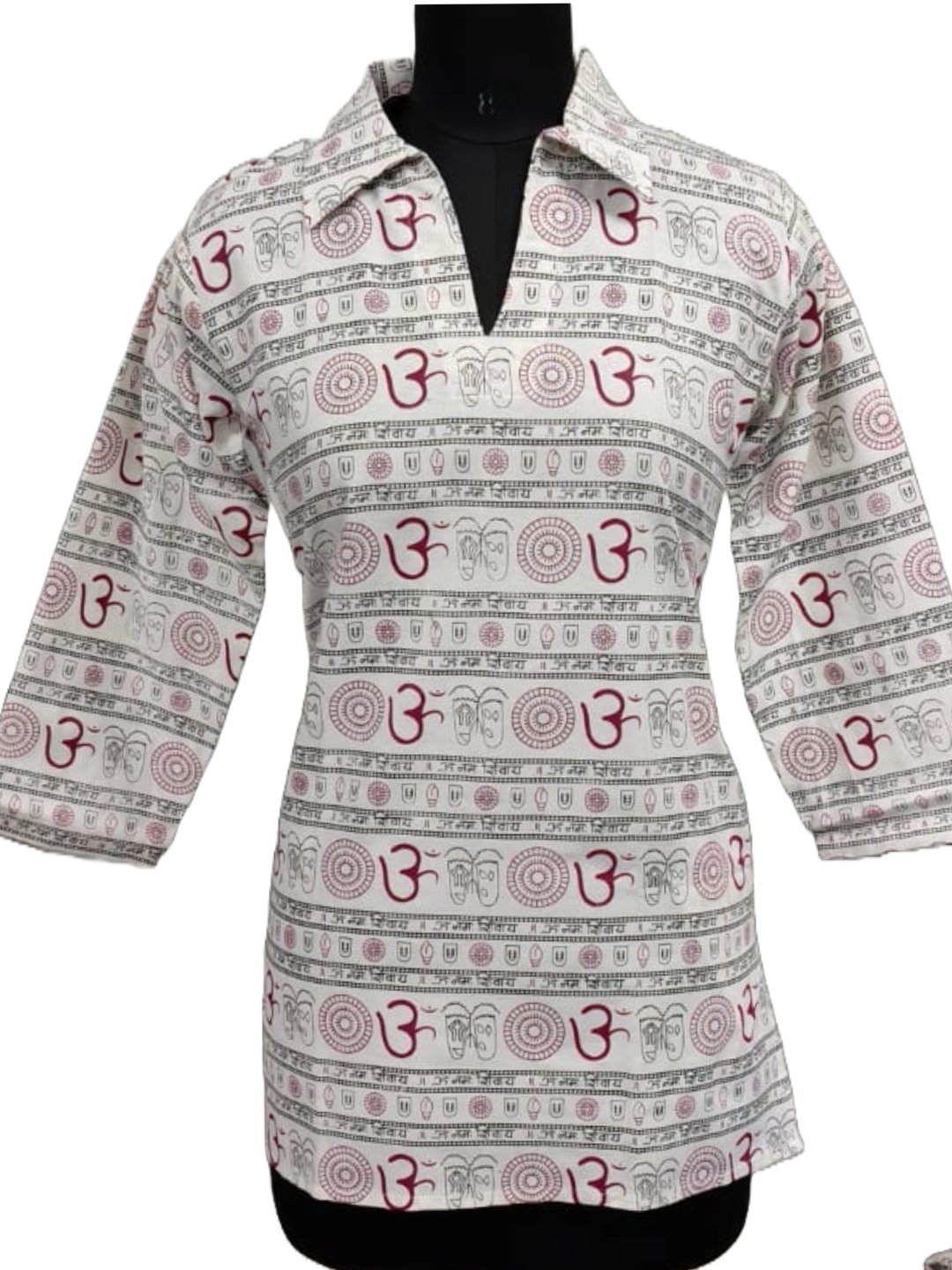 Om Printed Cotton Kurta White Colour