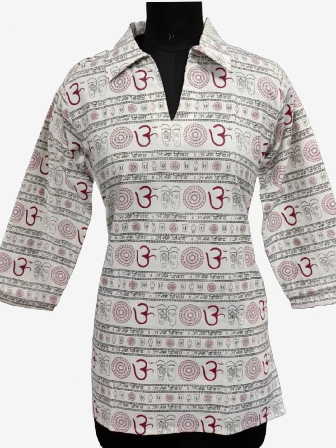 Om Printed Cotton Kurta White Colour