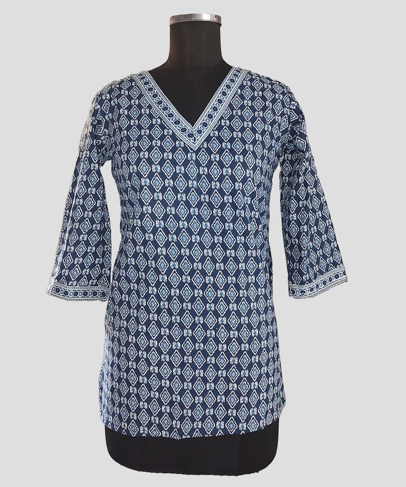 Jaipuri Printed V-Neck Cotton Short Kurta