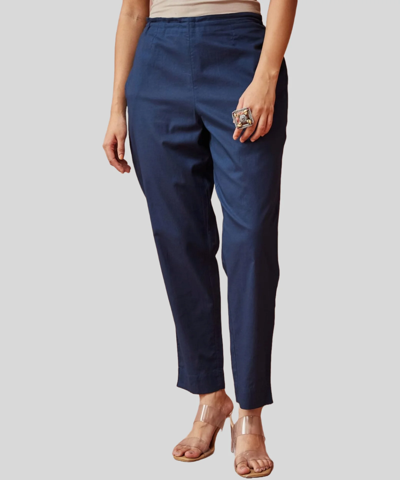 Women’s Navy Blue Regular Fit Trousers – Comfortable & Versatile Everyday Wear